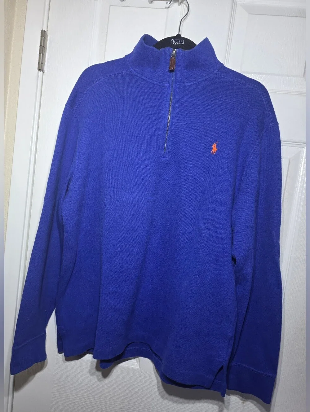 Polo Ralph Lauren Quarter Zip Blue Red Pony Sweater Men's Size Medium.